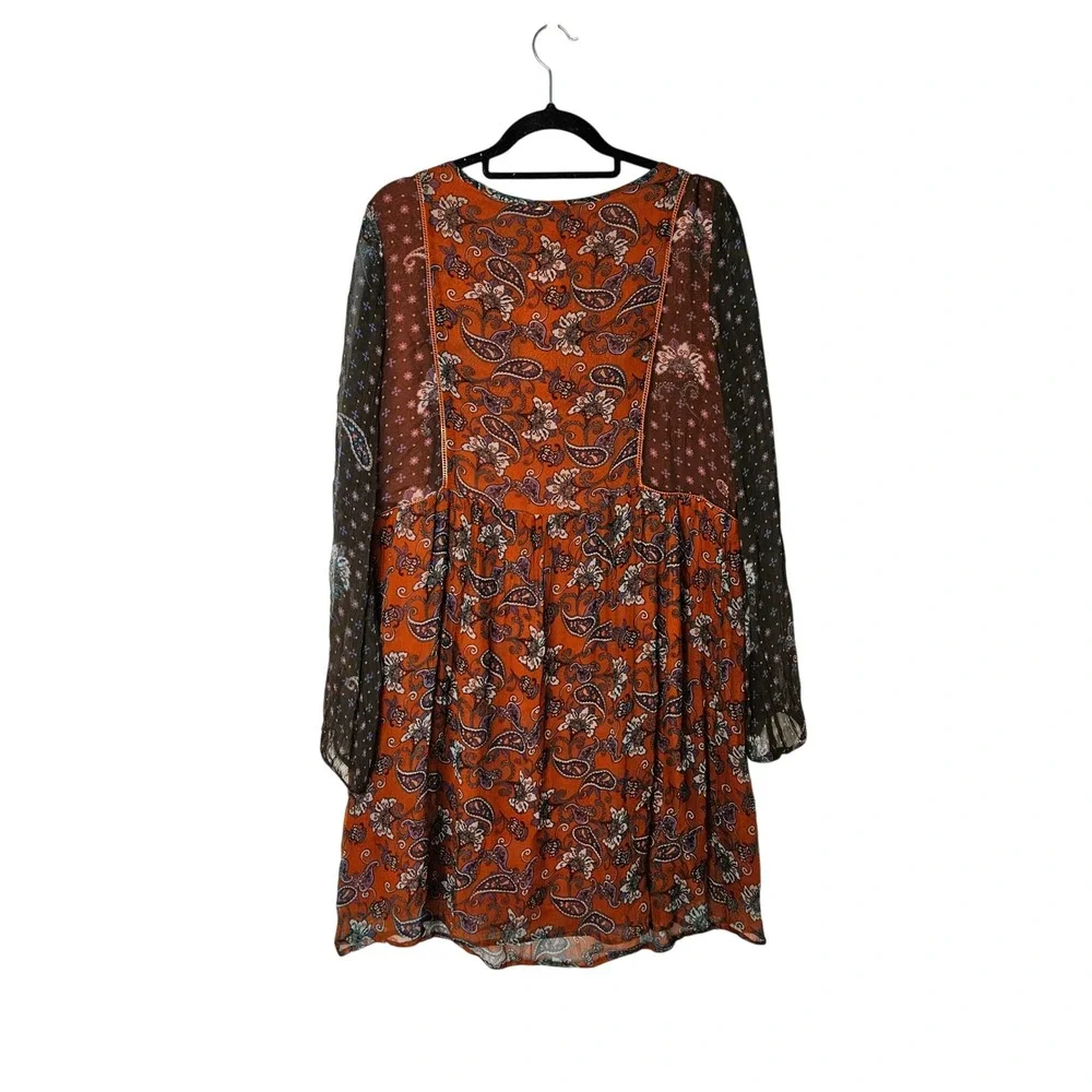 Sundance Artist Devine Paisley Boho Floral Keyhole Western Long Sleeve Dress NWT